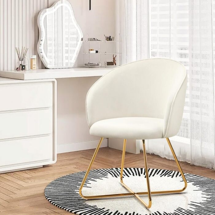 Крісло для туалетного столика Hellove із золотистими металевими ніжками, зручне оксамитове бежеве крісло для туалетного столика, просте сучасне крісло з підлокітниками, м&39яке крісло для макіяжу, вітальня, комплект з , бежевий