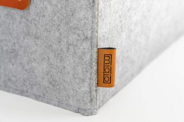 Фетровий ящик для зберігання Miqio Design зі шкіряною ручкою Високоякісний фетровий кошик Фетровий ящик з ручками з натуральної шкіри Кошик-поличка Світло-сірий Набір з 4 фетрових кошиків (325x15 см) Сірий меланж з елементами з натуральної шкіри