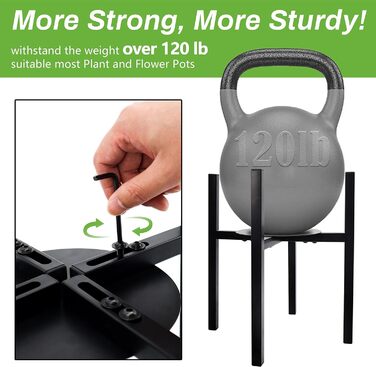 Регульована підставка для рослин для використання в приміщенні та на вулиці, металева підставка для квітів, міцна монтажна рама, підставка для квіткових горщиків з лотками для горщиків різних розмірів, висота 38 см (1 упаковка, чорна)