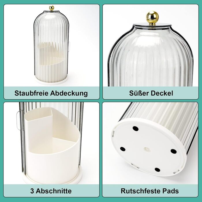 Тримач для зубних щіток RISEMART із ковзною кришкою, обертовий органайзер для ванної кімнати з 3 відділеннями для стільниці, тримач для зубних щіток і пасти, тримач для ванної кімнати, органайзер для раковини для косметичних щіток