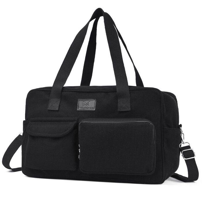 Вельветова дорожня сумка Micmores, жіноча спортивна сумка 20 л, сумка для підгузків на вихідні, ручна поклажа Ryanair 40x20x25, сумка для спортзалу, сумка для пологів з мокрим ПВХ-мішком для фітнесу (чорна)