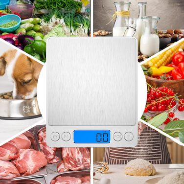 Кухонні ваги Gvolatee 3кг/0,1г електронні, цифрові ваги з нержавіючої сталі з РК-дисплеєм та функцією тари, точне автоматичне вирі