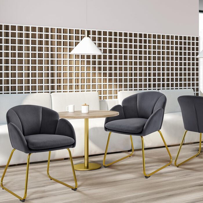 Сучасний обідній стілець Yaheetech, кухонний стілець у формі квітки, м&39яке крісло із золотистими металевими ніжками, для вітальні/їдальні, темно-сірий, темно-сірий поліестер