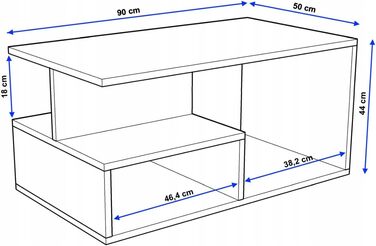 Журнальний столик з відділенням для зберігання речей 90x50x44 см Сучасний стіл для вітальні в ретро-лофт-дизайні Міцний диванний столик, міцний та стійкий до подряпин Дуб Вотан