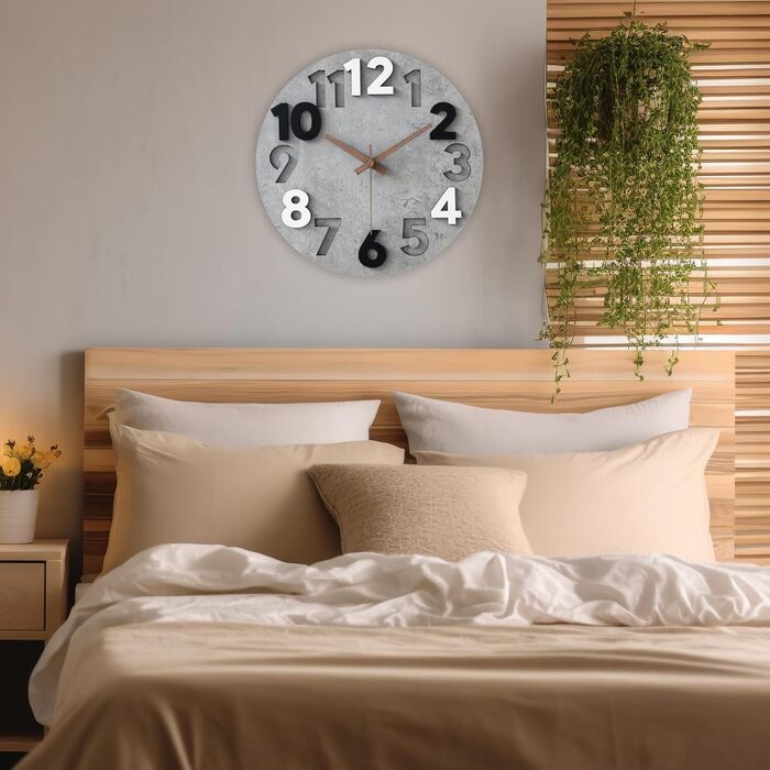 Настінний годинник Stellarize Великий без цокання Сучасний дерев'яний 3D кухонний годинник для вітальні дитячої кімнати офісу (30