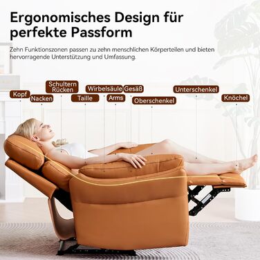 Крісло для відпочинку AIRSKY з натуральної шкіри, крісло для телевізора з функцією відкидання, крісло для кінотеатру, крісло для сну, крісло для старших, крісло для телевізора з функцією сну, ручне регулювання крісла для вітальні, спальні (помаранчеве)