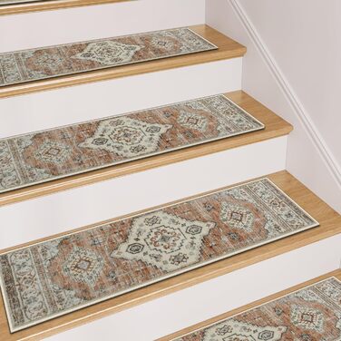 Килимки для сходів OJIA з нековзним покриттям для дерев&39яних сходів у приміщенні, 76,2 x 20,3 см, м&39які, що праються, доріжка для сходів, килимки для сходів, килимки для дітей, домашніх тварин, людей похилого віку, 15 шт. , бежевий