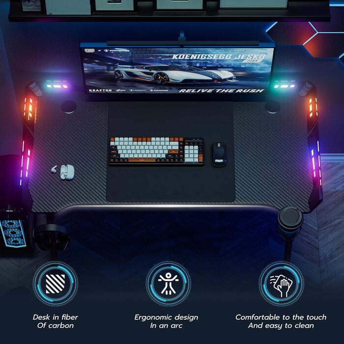 Ігровий стіл Storeo Imp, 120 x 60 x 74 см, МДФ / сталь / вуглецеве волокно, чорний