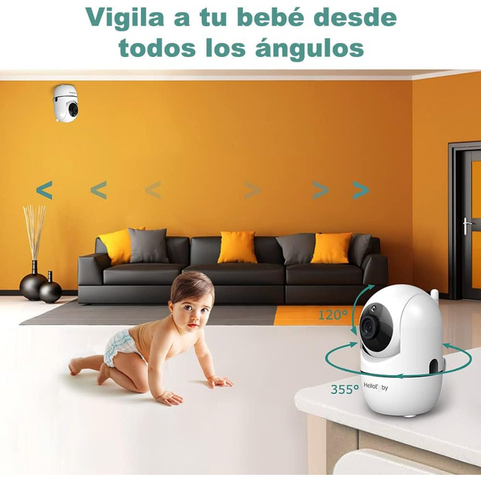 Монітор HelloBaby з камерою HB65, 3,2-дюймовий дисплей, радіоняня, кут огляду 360 градусів, дитяча камера з дистанційним керування