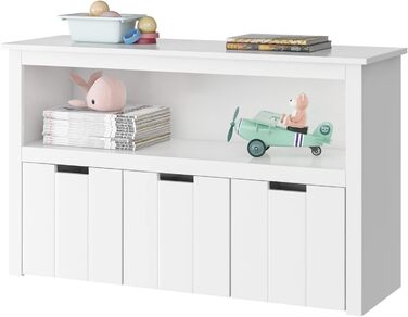 Дитяча полиця з ящиками на коліщатках, меблі для дитячої кімнати, полиця для іграшок, дитяча шафа, полиця біла з 3 ящиками, скрині