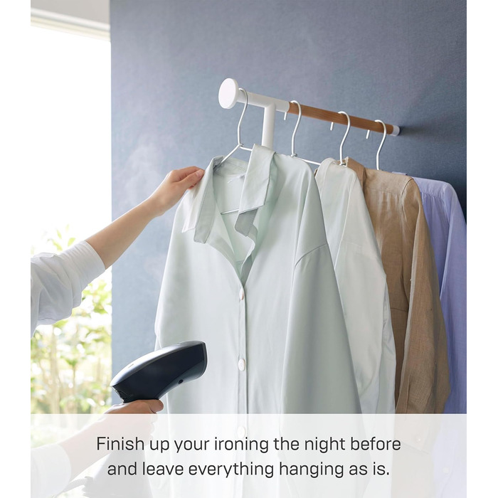 Вішалка для одягу з парою Yamazaki 5972, похила, біла, сталь/дерево/силікон, 38,5 x 47 x 162 см