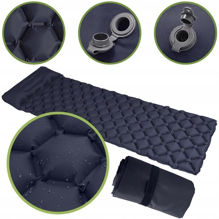 Надувний матрац для кемпінгу з подушкою 190x60 см, надлегкий килимок для сну, товщина 5 см, вантажопідйомність 100 кг, надувний матрац для кемпінгу, трекінгу, активного відпочинку, пляжу, складається з сумкою