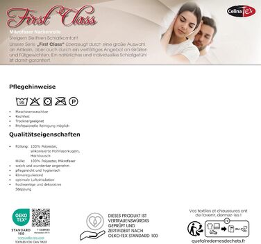 Подушка для шиї CelinaTex First Class, 2 валика для шиї, 40 x 15 см, мікрофібра, порожниста, дихаюча, стійка до кипіння, з набивкою-блискавкою, волокнистий наповнювач, 2 шт., 40 x 15 см