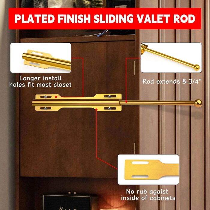 Штанга для висувної шафи, штанга для спальні, пральні, ванної кімнати, 1 упаковка, 8, помаранчевий колір