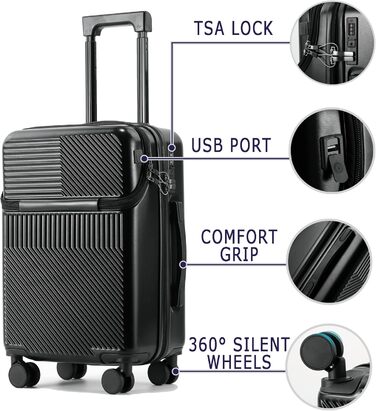 Валіза ручна поїздка з коліщатками 360 та тримачем для напоїв, червона, 20 дюймів