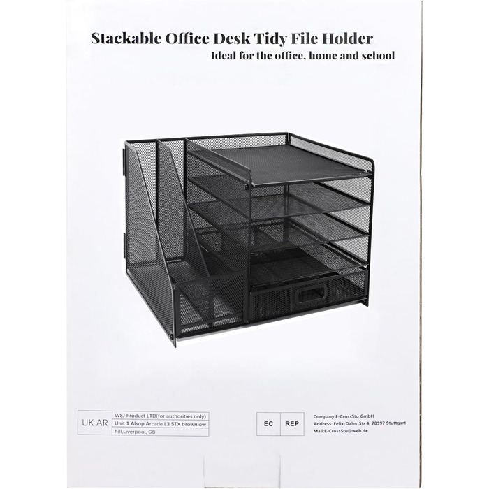 Металевий настільний органайзер, 5-ярусний лоток для паперу та листів з тримачами для файлів, сітчастий настільний органайзер для файлів з тримачем для журналів для зберігання офісних документів (чорний)