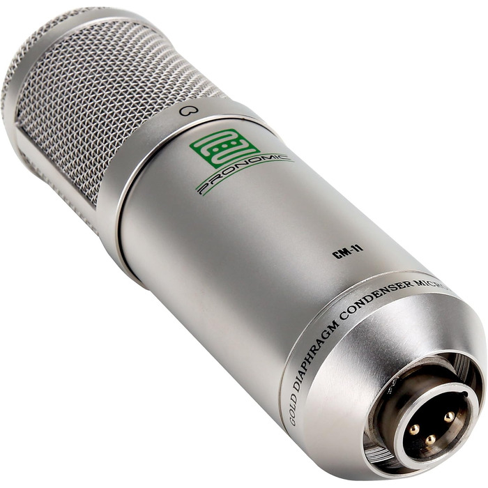 Студійний конденсаторний мікрофон Pronomic CM-100S з великою діафрагмою, XLR (з павуком, чохлом, вітрозахистом, перехідником), сріблястий