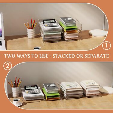 Рівневий штабельований прозорий лоток для документів формату А4, лоток для паперу/документів XingyLi з акрилу PET, органайзер для столу, лоток для листів, відділення для зберігання книг, журналів та папок, 2-