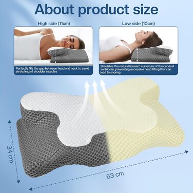 Подушка для шиї з піни з ефектом пам&39яті - Ергономічна подушка від болю в шиї та плечах - Ортопедична подушка для сну на боці, спині та животі