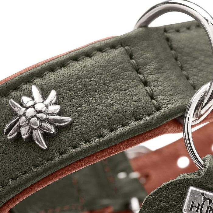 Нашийник для собак HUNTER Мюнхен, колір зелений/коньяк, шкіра, вишукані деталі в традиційному стилі, м'який та міцний, дбайливий до шерсті, розкішний, екологічно чистий, стійкий, виготовлено в Німеччині, розмір 32 зелений/коньяк 32