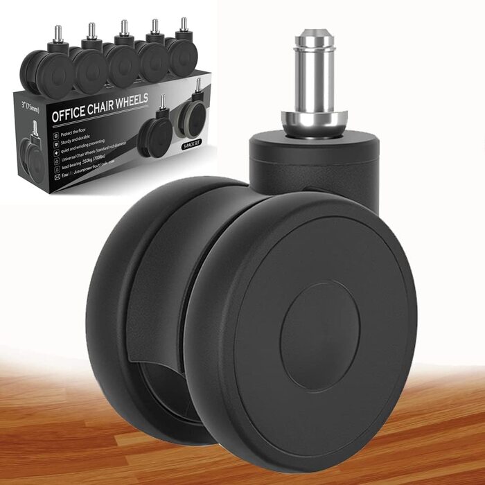 Коліщатка для офісних крісел, ролики для твердої підлоги 11 мм для офісних крісел, комплект із 5 змінних роликів, ролики для офісних крісел, гумові ролики для офісних крісел для килимових, паркетних та плиткових підлог, ролики для офісних крісел 75 мм до 