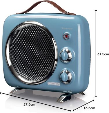 Вентилятор Ariete 808 Vintage, холод і тепло, регульований термостат, ручка для зручного транспортування, 2000 Вт, світло-блакитний вінтажний вентилятор