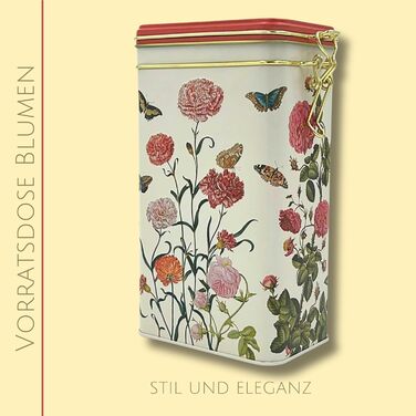 Бляшанка для зберігання FridolinEdition - бляшанка для кави, бляшанка для чаю - тиснення та майстерне лакування - Художниця Марія Сібілла Меріан - Розміри (Ш/В/Г) приблизно 11 18 7,4 см, Об&39єм приблизно 1,5 л