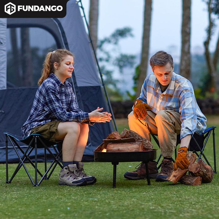 Складаний кемпінговий стілець FUNDANGO, вантажопідйомність 180 кг, складний стілець 46 см, садовий стілець з сумкою для перенесення, складний пуф для ніг, вуличний стілець для кемпінгу, походів, риболовлі, рибальський стілець, чорний - комплект з 2 шт.