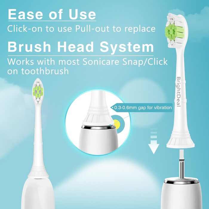 Змінні щітки BrightDeal 10 сумісні з Philips Sonicare, насадки для щітки, сумісні з Sonicare EasyClean, FlexCare, HealthyWhite, в індивідуальній упаковці з пилозахисними ковпачками білого кольору