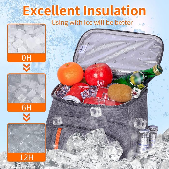 Рюкзак-холодильник 22 л - Велика сумка-холодильник, рюкзак для пікніка, водонепроникний рюкзак, надлегкі рюкзаки для чоловіків та жінок для кемпінгу, барбекю, походів, пікніка, чорно-сірий