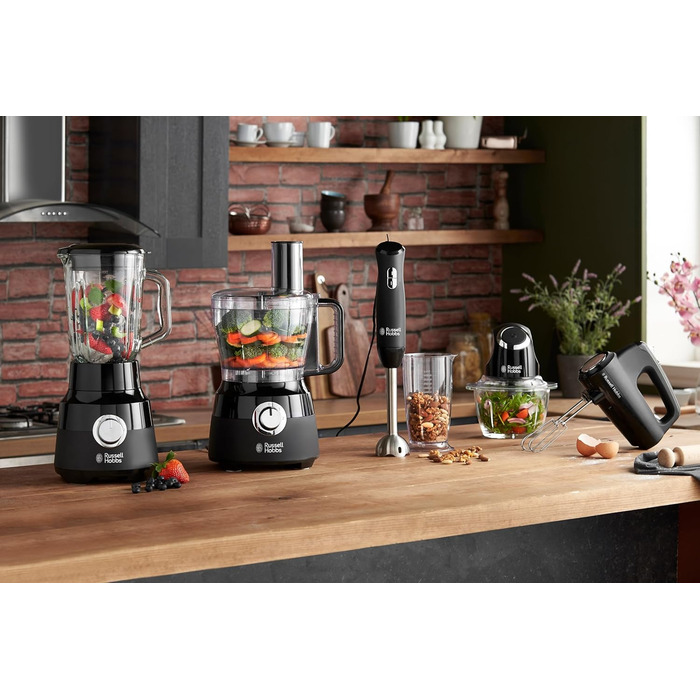 Кухонний комбайн Russell Hobbs Multi Міксер/Блендер/Подрібнювач/Різак/Мішалка Кухонний комбайн Matt Black (змішування, нарізка та решітка тощо, аксесуар, безпечний для посудомийної машини, 600 Вт)24732-56 Кухонний комбайн чорний