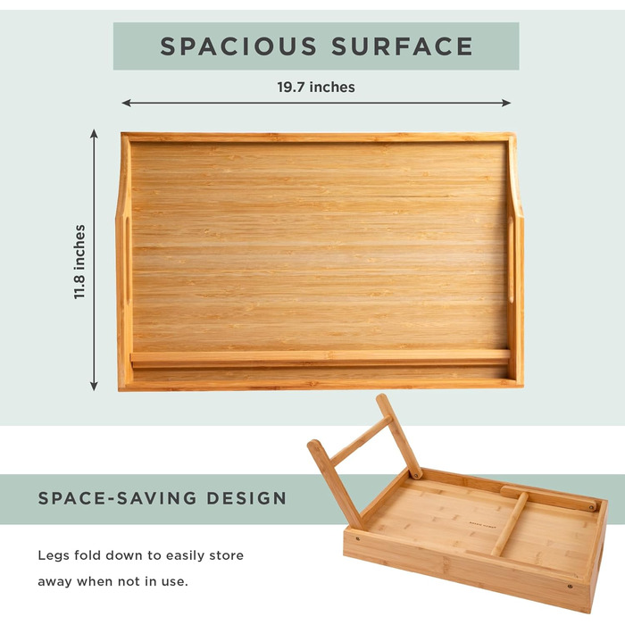 Бамбуковий піднос для ліжка ROSSIE HOME, великий, з тримачем для телефону та ноутбука (до 15.6 дюймів), натуральний колір, арт. 78007