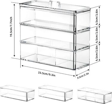 Рівневий органайзер для макіяжу, зберігання косметики з кришкою, контейнер для пензлів для макіяжу, органайзер для макіяжу для туалетного столика, ванна кімната, прозорий, 3-