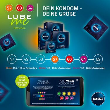 Набір MY.SIZE, презервативи 57, 60, 64 mm, лубрикант 100 мл, 9 шт