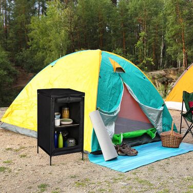 Кемпінгова шафа Relaxdays, 2 полиці, ВxШxГ 87 x 47,5 x 47,5 см, тканина та метал, кемпінгова полиця, місце для зберігання в тенті, сірий