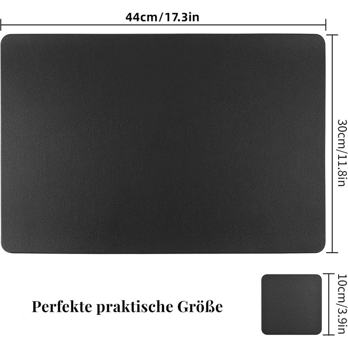 Зі штучної шкіри, що миється, 6 килимків і 6 скляних підставок, термостійкий килимок в сучасному стилі, підходить для столу з натурального дерева, чорний (44x30 см), набір з 6 килимків з підставками