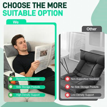 Подушка для читання для ліжка, подушка для читання для ліжка та дивана зі знімними підлокітниками та підголівником, подушка для читання з чохлом, який можна прати, подушка для спини, подушка з підтримкою спини для відпочинку в ліжку, читання, перегляду те