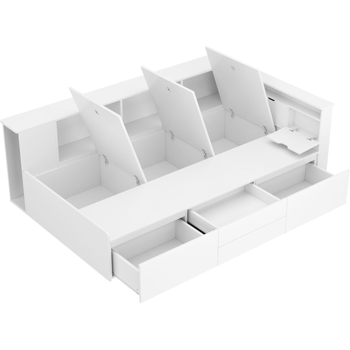 Односпальне ліжко Aoskem дитяче ліжко ліжко 90x200 ліжко з ящиками для зберігання та шафою для зберігання та книжковою полицею, де