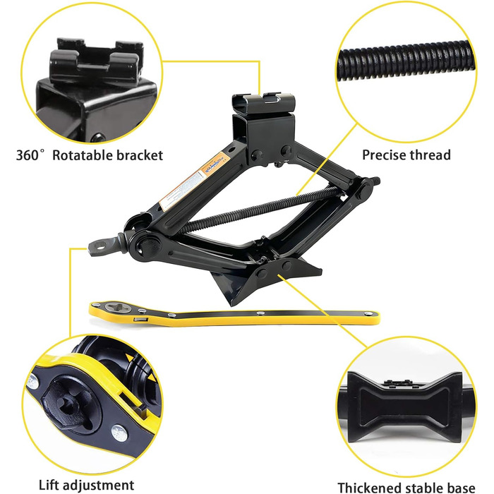 Набір ножичних домкратів WLBXDRZK Jack 1T з потовщеною сталевою пластиною з храповим подовжувачем, портативний домкрат для легкових автомобілів, вантажівок, лімузинів, фургонів, MPV.