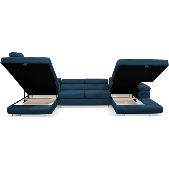 Кутовий диван Aller Moon U XXL зі сплячою функцією та двома відділеннями для зберігання речей. (Темно-синій, лівий) Темно-синій лівий