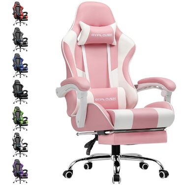 Ігрове крісло GTPLAYER, офісне крісло, масажне ігрове крісло, ергономічне ігрове крісло з підставкою для ніг, підголівником, масажною подушкою для попереку, м&39яке ігрове крісло, обертове крісло, рожеве