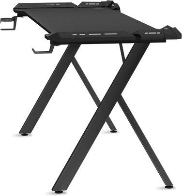 Ігровий стіл YUENFONG зі світлодіодним освітленням, комп&39ютерний стіл Y-подібної форми 140x60 см з вуглецевим волокном, ергономічний ПК-стіл, включаючи пульт дистанційного керування, підставку для чашки та гачок для навушників, чорний 140*60*75 см