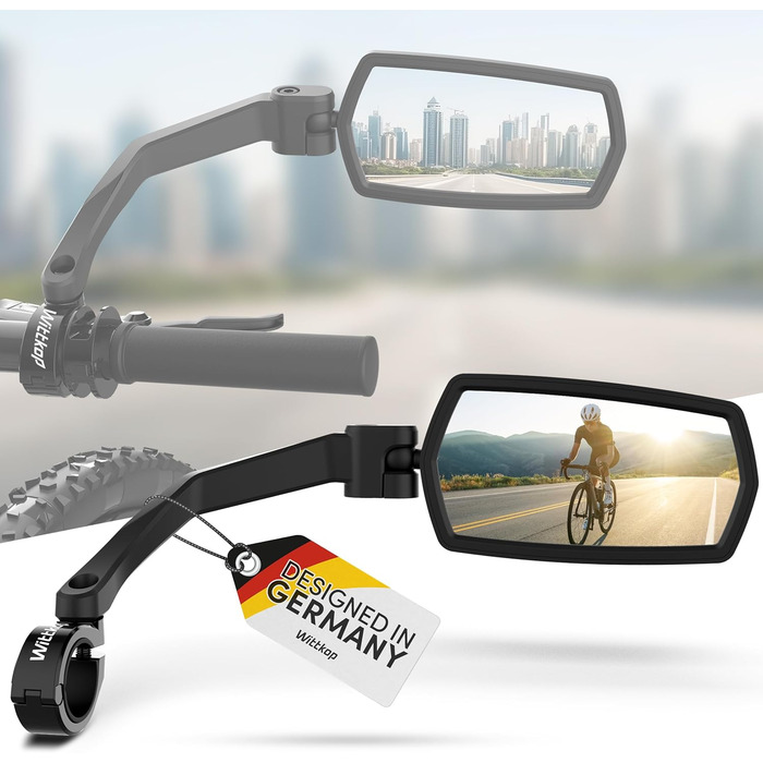 Велосипедне дзеркало WITTKOP Велике поле зору HD Обертається на 360 та складається Кріплення зверху та знизу Ударостійке та міцне Опукле дзеркало заднього виду для велосипедів та електровелосипедів (Комплект (лівеправе))