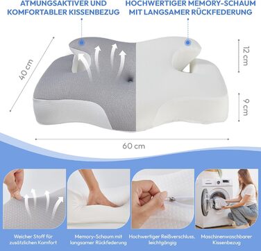 Подушка для шиї, подушка з піни з ефектом пам&39яті 60 x 40 см. Ортопедична подушка зі знімним чохлом - подушка з підтримкою шиї для комфортного сну - ергономічна подушка для сну на спині, боці та животі.