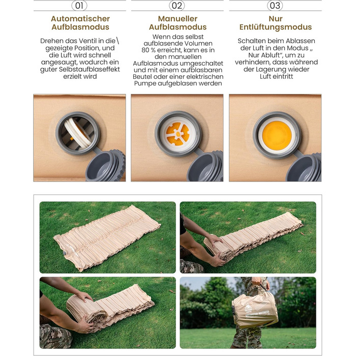 Самонадувальний надувний матрац OneTigris Dreamstar з високим коефіцієнтом опору, надувне ліжко для 1 особи, надувний матрац для гостей з мішком-насосом, для кемпінгу, подорожей та автомобіля (70 198 см) кольору койота