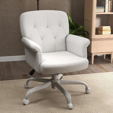 Офісне крісло ZZH для домашнього офісу, зручне, м&39яке, пухнасте крісло для туалетного столика з колесами та підлокітниками, миле поворотне комп&39ютерне сидіння з плюшевого оксамиту для спальні, макіяж, білий колір