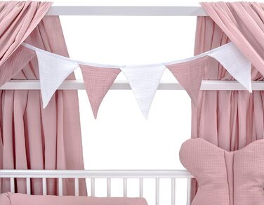 Комплект дитячого ліжечка Generic Baby Deluxe, ліжко-будиночок 60x120 см, білий захист від падіння, матрац для ліжечка, комплект постільної білизни (мусліновий балдахін, рожевий мусліновий вафельний піке)