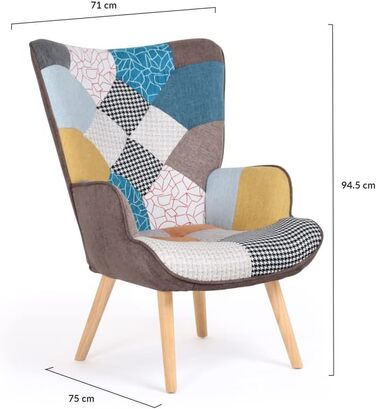 Скандинавське крісло Ivar з різнокольоровою тканиною для печворку