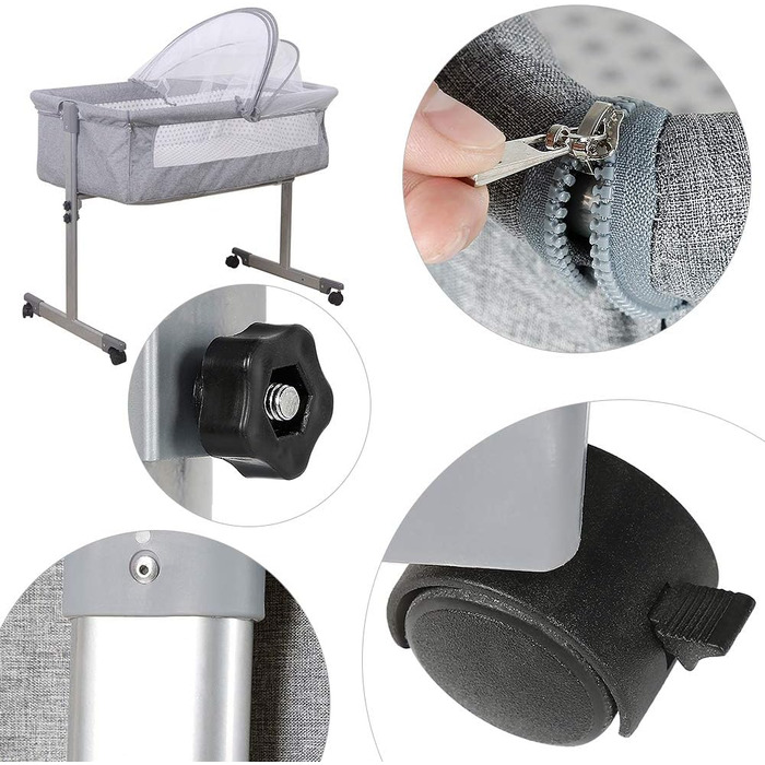 Дитяча колиска LANTUS, люлька, дорожнє ліжечко, складне дитяче ліжечко, бічне ліжко, колиска-гойдалка з функцією гойдання, включаючи москітну сітку, матрац та сумку (96 * 57 * 77 см (сіра))