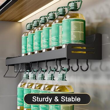 Настінна полиця для спецій, органайзер для спецій без свердління, підвісні полиці для спецій, клейкий тримач для спецій, металева настінна полиця для кухонних дверцят шаф, кухонна, полиця для спецій, 80 см, чорна.